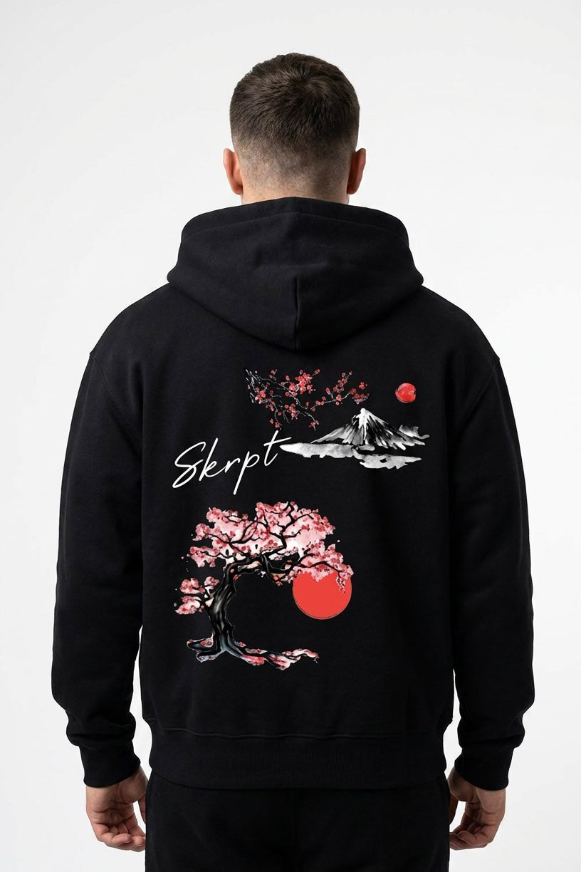Zippered Japanese blossom hoodie
